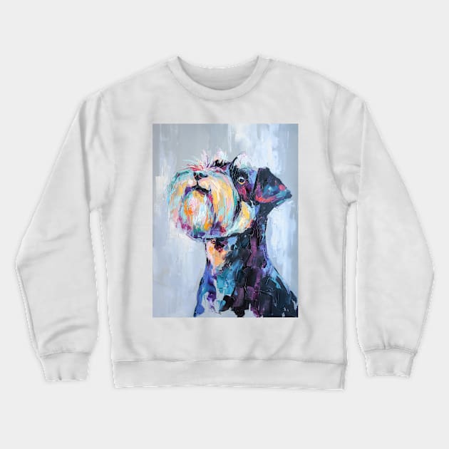 Conceptual portrait in multicolored painting of a schnauzer muzzle. Crewneck Sweatshirt by MariDein